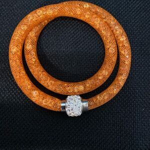 Shiny, vivid orange Rhinestone BANGLE BRACELET with magnetic clasp